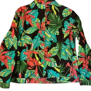 VTG UNITS Jacket Women Medium Tropical Colorful Cotton AOP Snap Travel